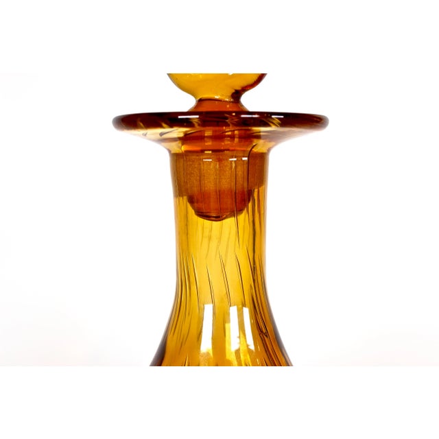 1960's Amber Hand Blown Controlled Bubble Glass Decanter With Flame Twist Stopper For Sale In Raleigh - Image 6 of 9