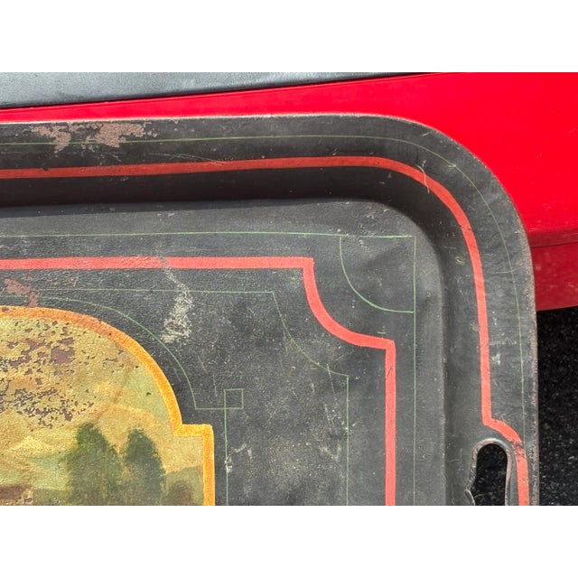 Late 18th Century 18th/19th Century Hand Painted and Artisan Formed Tole Tray - Large Size - New England Village Imagery For Sale - Image 5 of 9