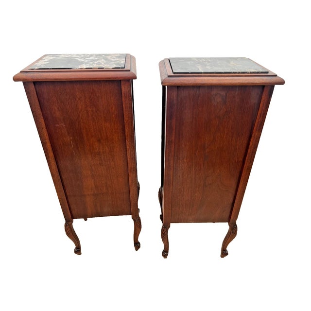 Antique Pair of French Nightstands Bedside Tables Five Hand Carved Drawers For Sale In Palm Springs - Image 6 of 13