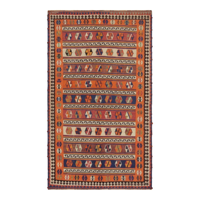 1950s Vintage Qashqai Persian Kilim in Orange With Geometric Patterns by Rug & Kilim For Sale