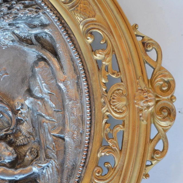 Figurative Pair of Deep Relief Figural Metal Wall Plaques, Late 19th Century. For Sale - Image 3 of 12