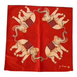 1980s Jim Thompson Burnt Orange Large Floor Pillow Cover With Elephant Print