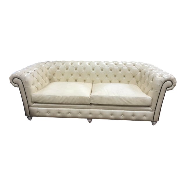 New Cream Leather Tufted Chesterfield Sofa Chairish