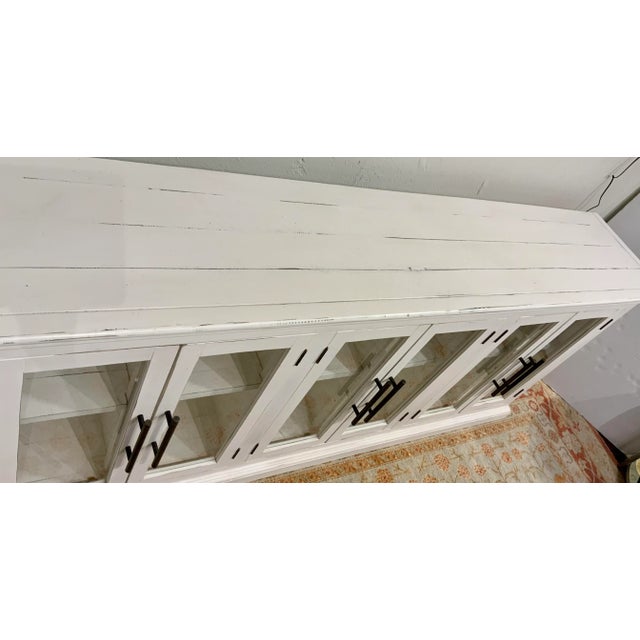 Wood Organic Aged White Finished Wood and Glass Sideboard For Sale - Image 7 of 8