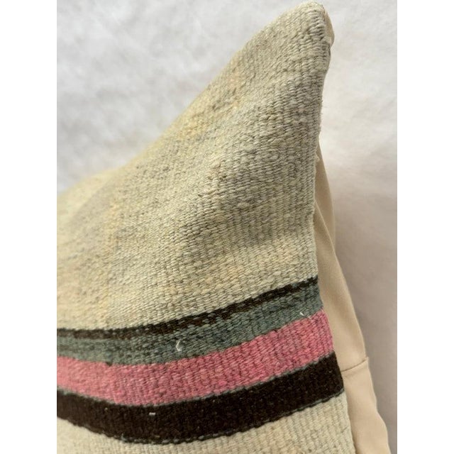 Contemporary Turkish Hemp Pillow Cushion Natural Beige Black Pink Green Pillow Cushion Cover 16" x 24" For Sale - Image 3 of 4