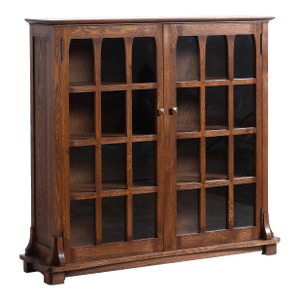 Mission Solid Oak Double Door Bookcase - Walnut