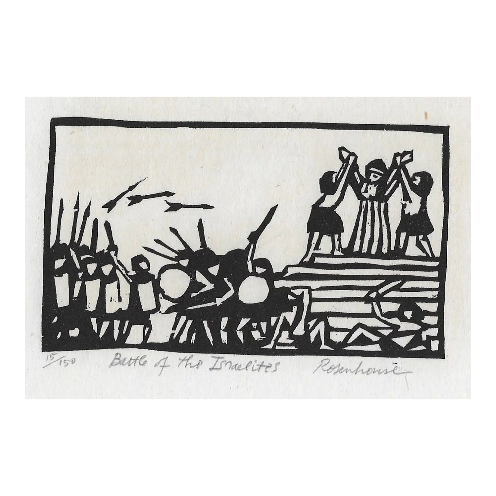 1966 Battle of Ishmaelites Woodcut by Irwin Rosenhouse | Chairish