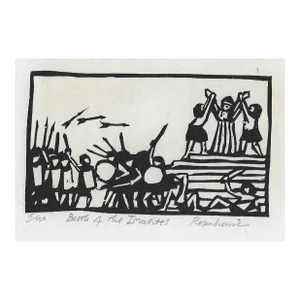 1966 Battle of Ishmaelites Woodcut by Irwin Rosenhouse