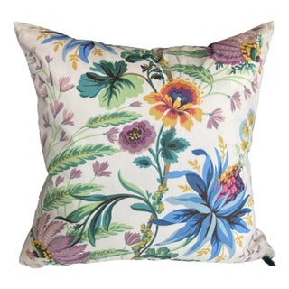 Floral Pillow With Pinstripe Back For Sale