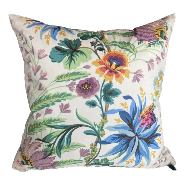 Floral Pillow With Pinstripe Back For Sale