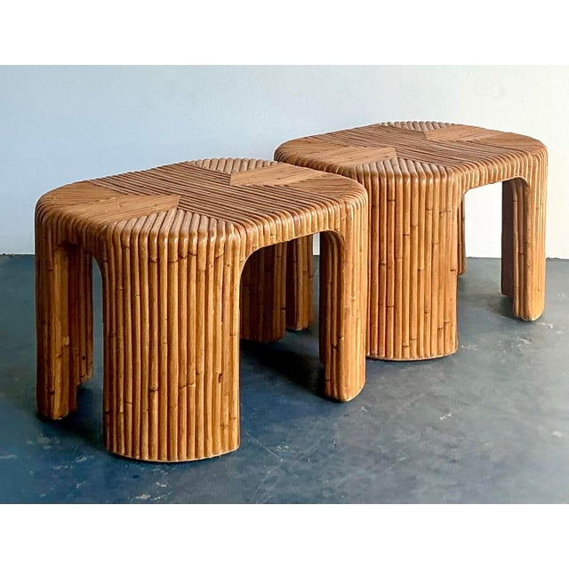 Tan Vintage Boho Bent Rattan Side Tables - A Pair For Sale - Image 8 of 8