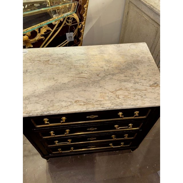 19th Century French Directoire Black Lacquered Chest With Marble Top For Sale - Image 4 of 5