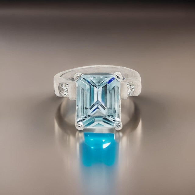 1990s Natural Aquamarine Diamond Ring 6.25 Platinum 5.3 TCW Certified For Sale - Image 5 of 13