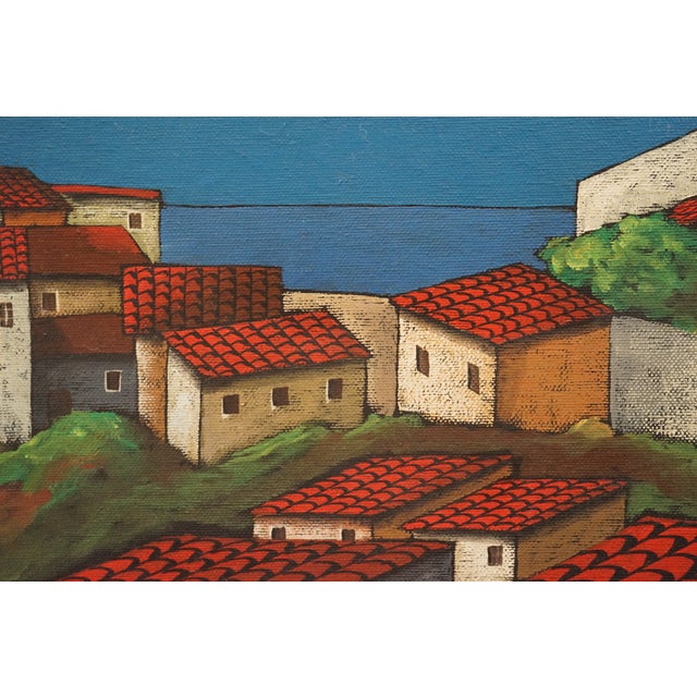 René Pinard, View of a Village with Seascape, 1920s-1940s, Oil on Canvas For Sale - Image 4 of 10