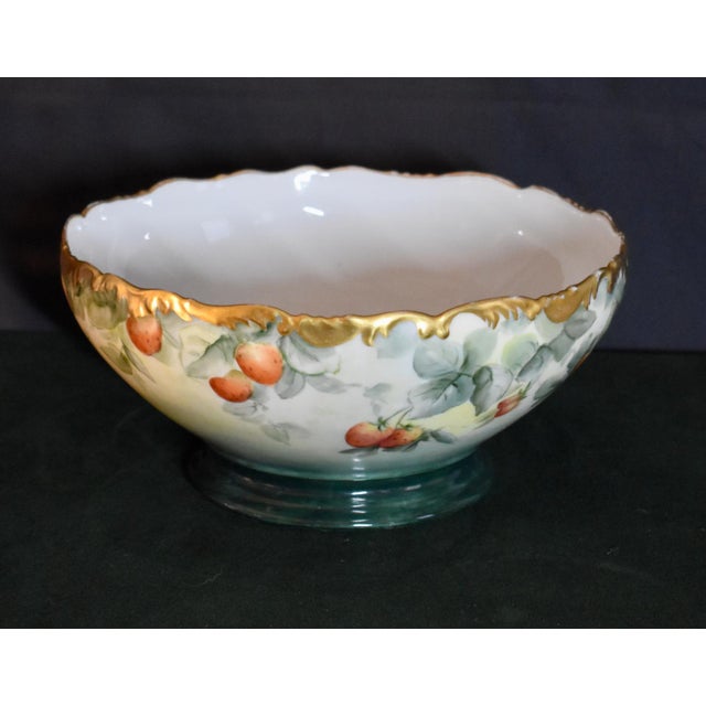 Antique - Circa 1907 Decorative Bowl from T & V Limoges. Made of Porcelain. Hand Painted Strawberries & Floral Details...