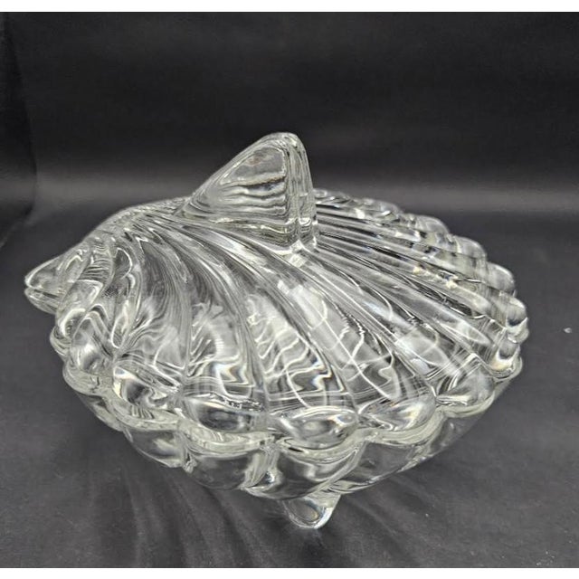 1950s Vintage 1950s Crystal Glass Clam Shell Candy Dish Jewelry Trinket Box W Lid For Sale - Image 5 of 7