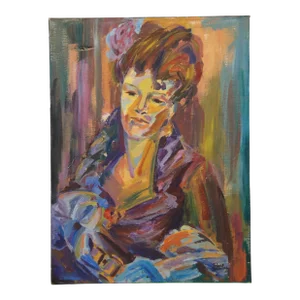Mid 20th Century Ross Kinduell Expressionist Victorian Woman Portrait Oil Painting