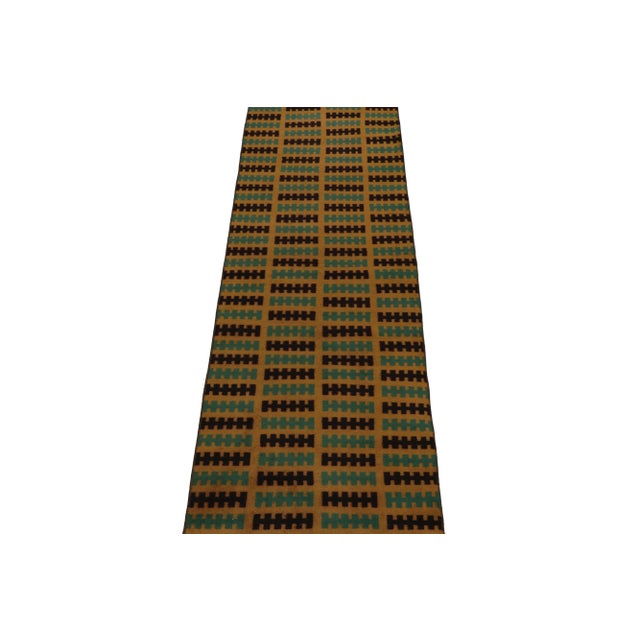 Traditional Vintage Zeki Müren Runner in Ochre, Teal & Black Geometric Pattern - Rug & Kilim For Sale - Image 3 of 8
