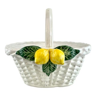 Vintage Portugal Hand Painted Ceramic Basket For Sale
