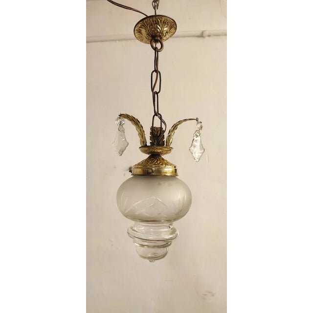 Crystal and Brass Roof Lamp. Spain, 1950s For Sale - Image 11 of 11