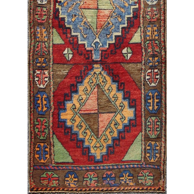 Colorful Antique Turkish Oushak with Geometric Tribal Design in Beautiful Red and multi colors, Turkish Oushak Antique...