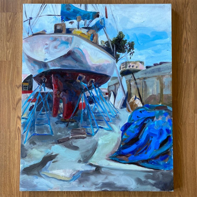 Acrylic Seascape Painting on Canvas of Boat For Sale - Image 10 of 10