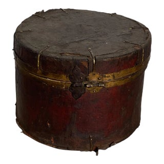 Leather and Iron Round Box, Tibet Circa 1880 For Sale