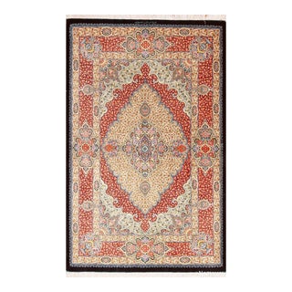 Nazmiyal Collection Scatter Size Floral Vintage Persian Silk Qum Rug For Sale