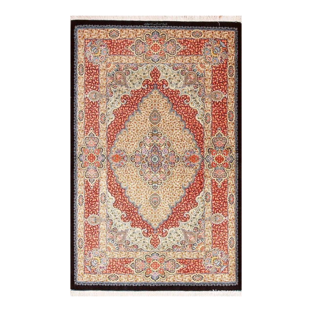 Nazmiyal Collection Scatter Size Floral Vintage Persian Silk Qum Rug For Sale