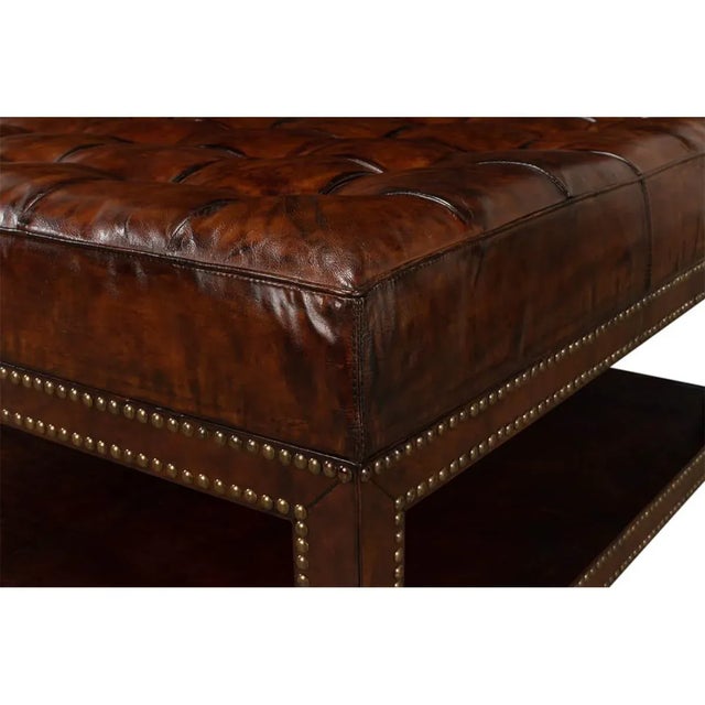 Contemporary Tufted Leather Ottoman For Sale - Image 3 of 11