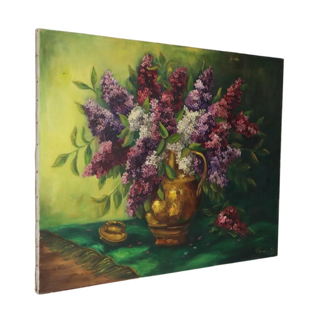 Vandewalle, Still Life Painting with Lilacs, 1960s, Canvas For Sale - Image 3 of 16