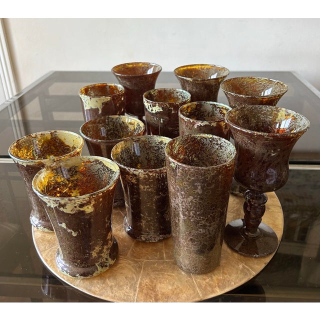 Vintage Moss Agate Wine Water Goblets Italy Art Glasses- Set of 4 For Sale In Los Angeles - Image 6 of 7