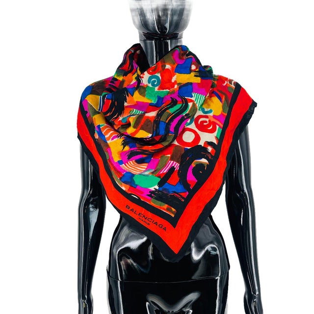 Balenciaga Red Printed 100% Silk Scarf | Chairish
