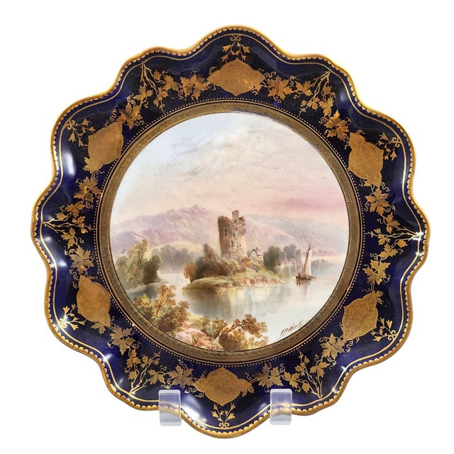 Porcelain View Service Plates by J. J. Birbeck for Aynsley, 1888, Set of 4 For Sale - Image 5 of 18