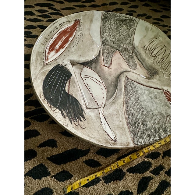 White Vintage Patrick Loughran Wall Sculptural Pottery Abstract Horse Art Round Platter • 24" For Sale - Image 8 of 9