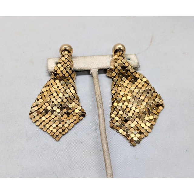 1970s Vintage 1970s Signed Napier Goldtone Mesh Drop Clip Earrings-2 Pieces For Sale - Image 5 of 6