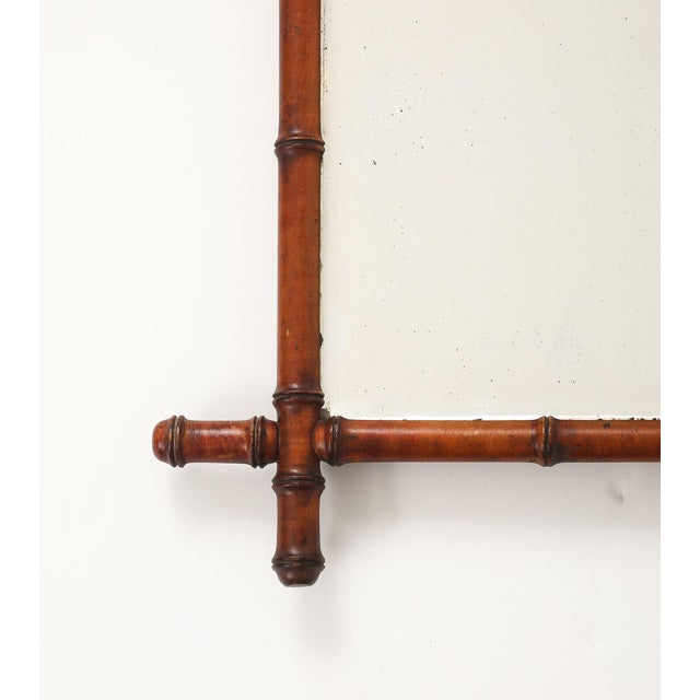 Chinoiserie Small Faux Bamboo Carved Frame Mirror, England 1940s For Sale - Image 3 of 9