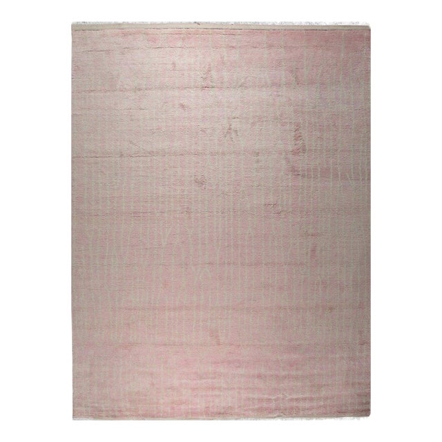4x8 Rhea Moroccan Pink Geometric Modern Hand Knotted Wool Carpet Rug For Sale
