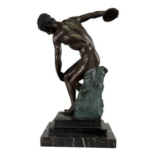 Bronze Classical Athlete Sculpture After Discobolus, Greco-Roman Athlete, 12” H For Sale