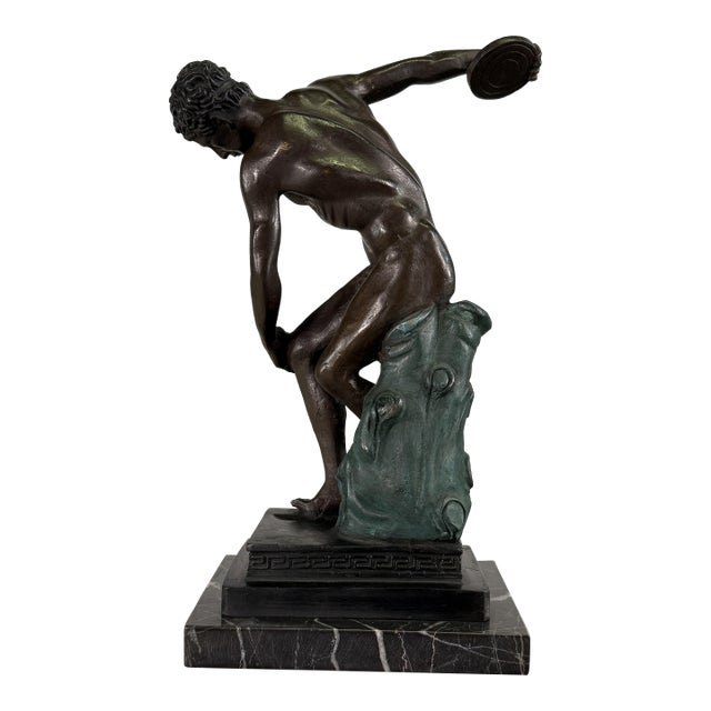 Bronze Classical Athlete Sculpture After Discobolus, Greco-Roman Athlete, 12” H For Sale