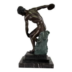 Bronze Classical Athlete Sculpture After Discobolus, Greco-Roman Athlete, 12” H