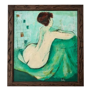 Mid-Century Edith Ferullo Original Nude Painting in Hand-Carved Wood Frame For Sale