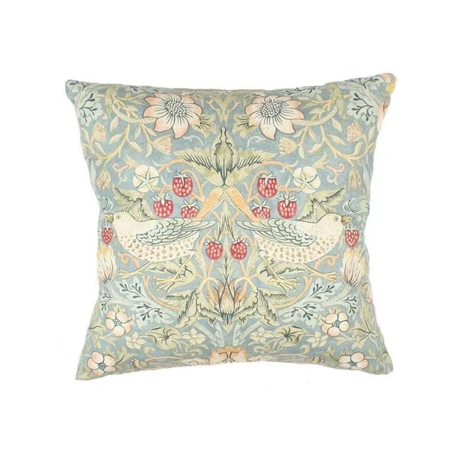 William Morris Strawberry Thief Slate Cushion For Sale - Image 4 of 4