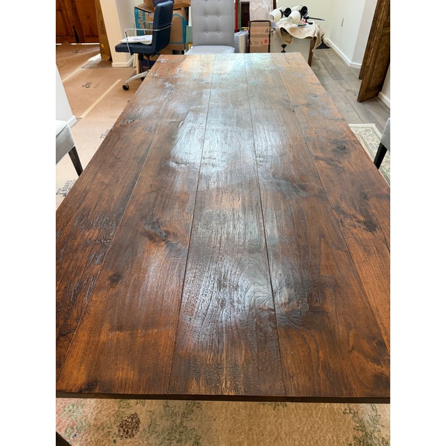 Rustic European 91” Custom Solid Alder Dining Table With Hand-Forged Iron Tapered Legs | Elegant Rustic European For Sale - Image 3 of 9