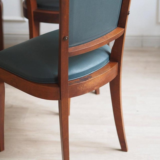 Art Deco Chairs with Petrol Faux Leather Seats, 1930s, Set of 6 For Sale - Image 14 of 18
