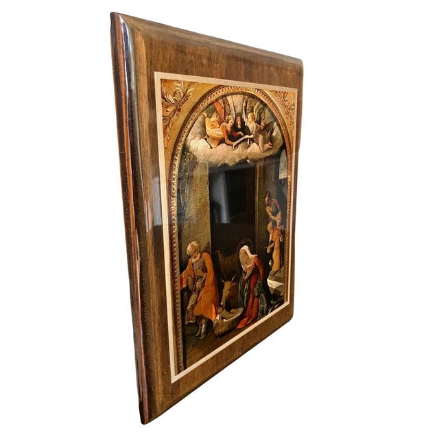 The Adoration of the Shepherds Reproduction Painting Depicted on a Glossy Wood Plaque For Sale - Image 4 of 8