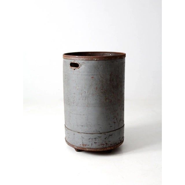 Metal Vintage Industrial Storage Can on Castors For Sale - Image 7 of 12