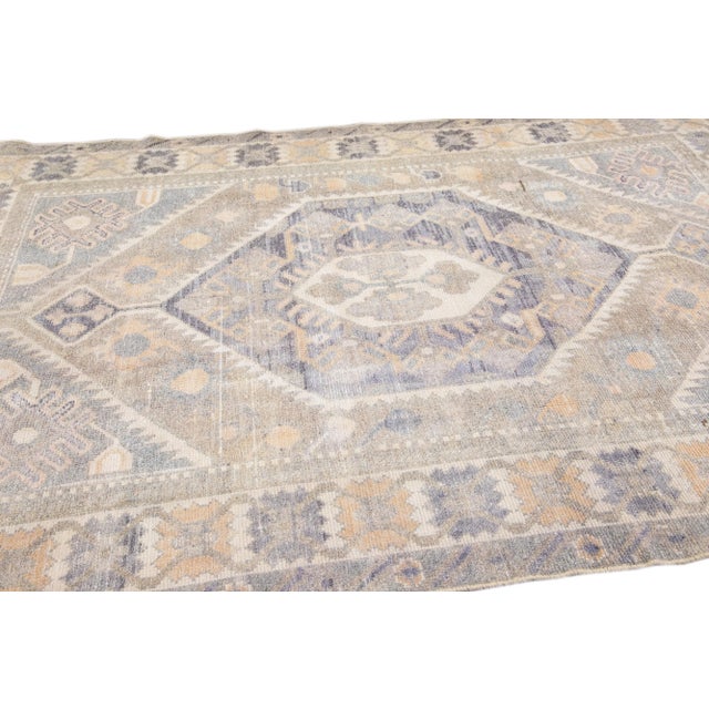 1960s Vintage Persian Distressed Handmade Geometric Gray Wool Rug For Sale In New York - Image 6 of 7