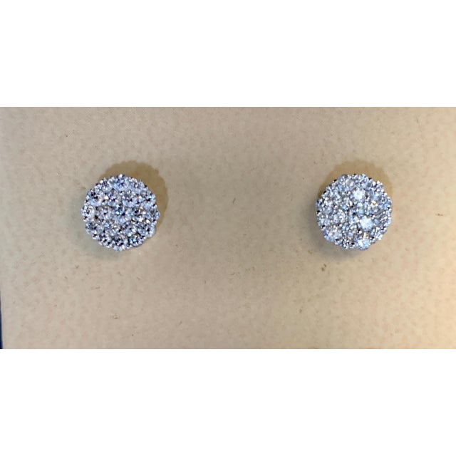 Traditional 1.60 Carat Diamond Floral Cluster Flower Stud Earrings in 18 Karat White Gold For Sale - Image 3 of 18