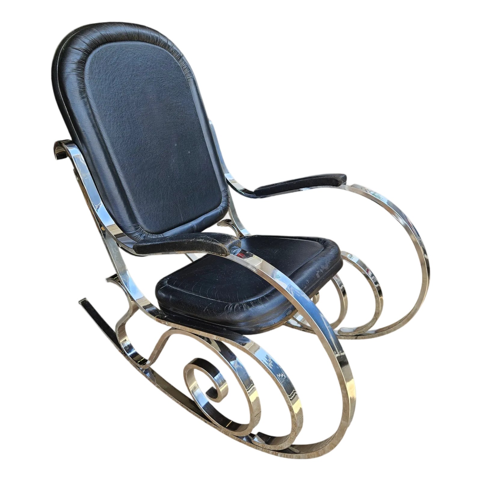 1970s Vintage Hollywood Regency Rocking Chair Rocker Floating Chrome ...